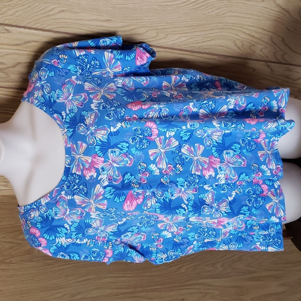 Blue multicolor butterfly print lounge or sleep top NWOT